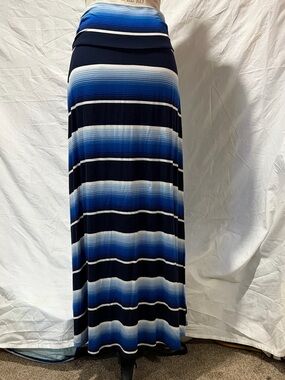 Merona Blue White Striped Fold Over Waist Maxi Skirt Medium